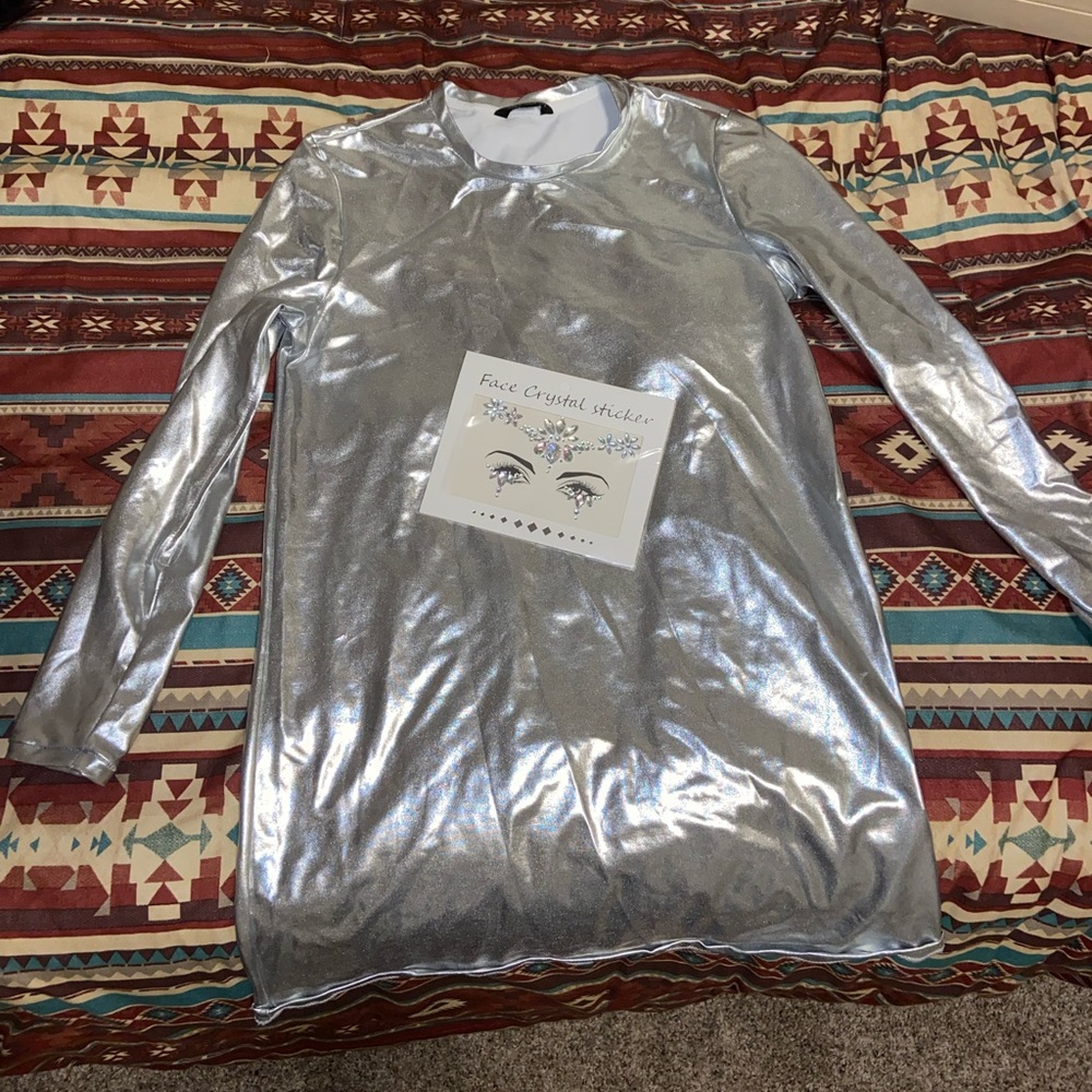 Mod Rave Halloween Retro Holographic Silver Dress Small